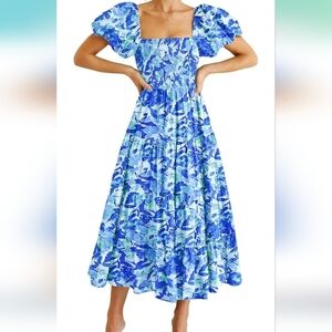 Elegant Blue Floral Midi Dress